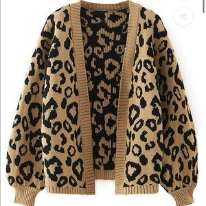 Goodnight Macaroon 'PIPER' LEOPARD PRINT BALLOON SLEEVES OPEN CARDIGAN
